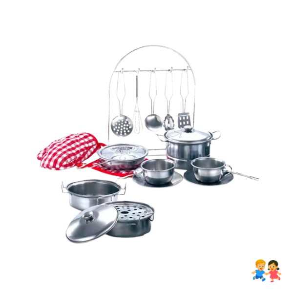 Juego Ollas Bateria Para Niños Y Niñas Acero Inoxidable