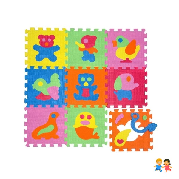 Alfombra Goma Eva Set 10 Cuadros Animales 30x30 Bebes Niño.