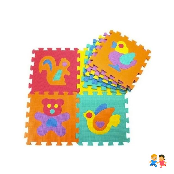 Alfombra Goma Eva Set 10 Cuadros Animales 30x30 Bebes Niño.