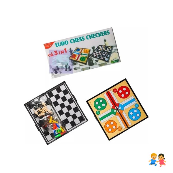 Juego De Mesa 3 En 1 Magnético Ludo Damas Ajedrez.