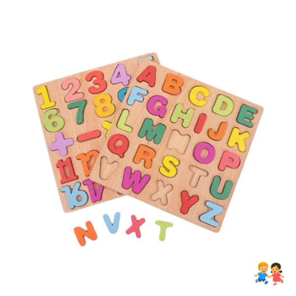 Pack Letras Y Números Madera Encaje Juguete Juego Montessori.