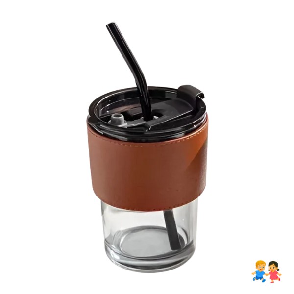 Vaso Taza De Vidrio Con Tapa Hermética Y Bombilla 400 Ml.