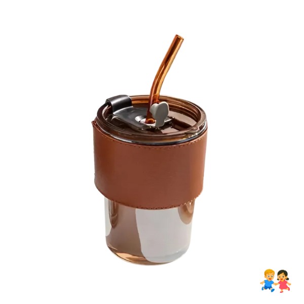 Vaso Taza De Vidrio Con Tapa Hermética Y Bombilla 400 Ml.