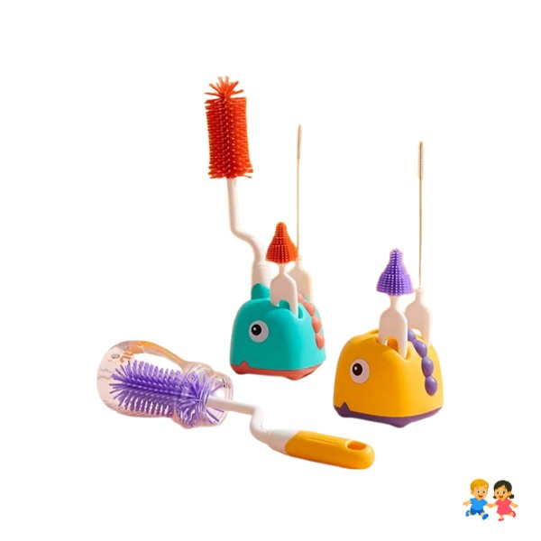 Set Cepillo De Silicona Limpiadores Mamadera Con Escurridor.