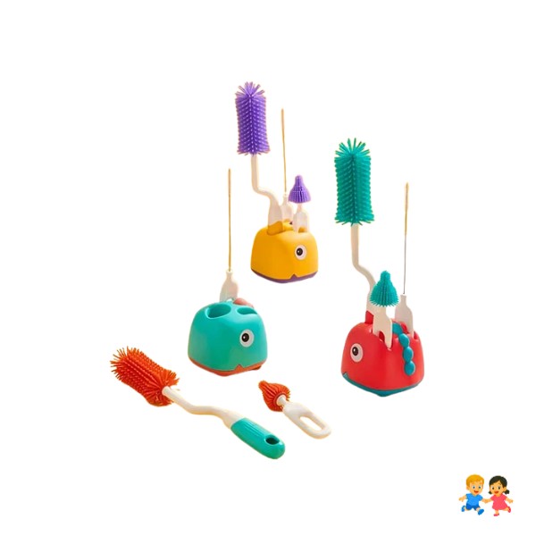 Set Cepillo De Silicona Limpiadores Mamadera Con Escurridor.