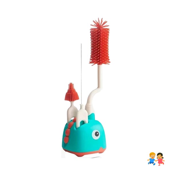 Set Cepillo De Silicona Limpiadores Mamadera Con Escurridor.