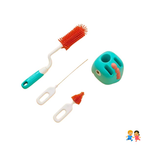 Set Cepillo De Silicona Limpiadores Mamadera Con Escurridor.