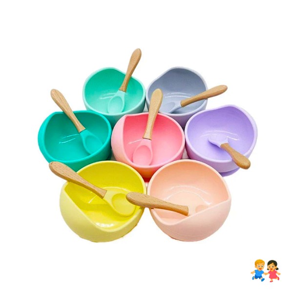 Bowl Silicona Chico + Cuchara Para Bebes Y Niños Con Ventosa.
