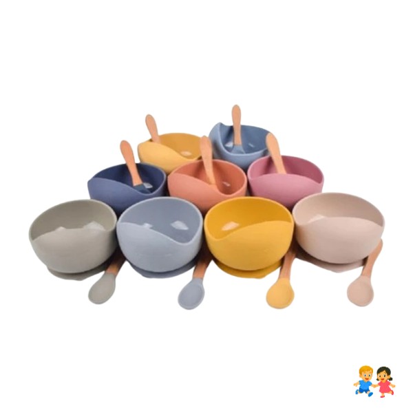 Bowl Silicona Chico + Cuchara Para Bebes Y Niños Con Ventosa.