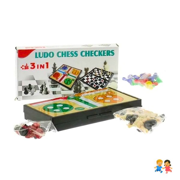 Juego De Mesa Magnetico 3 En 1 Ludo Damas Ajedrez 24cms.