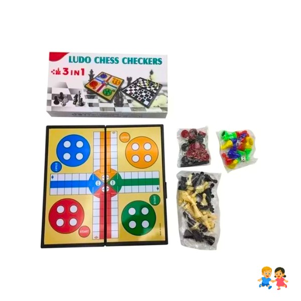Juego De Mesa Magnetico 3 En 1 Ludo Damas Ajedrez 24cms.