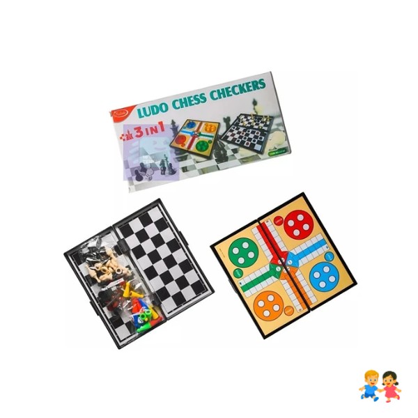 Juego De Mesa Magnetico 3 En 1 Ludo Damas Ajedrez 24cms.