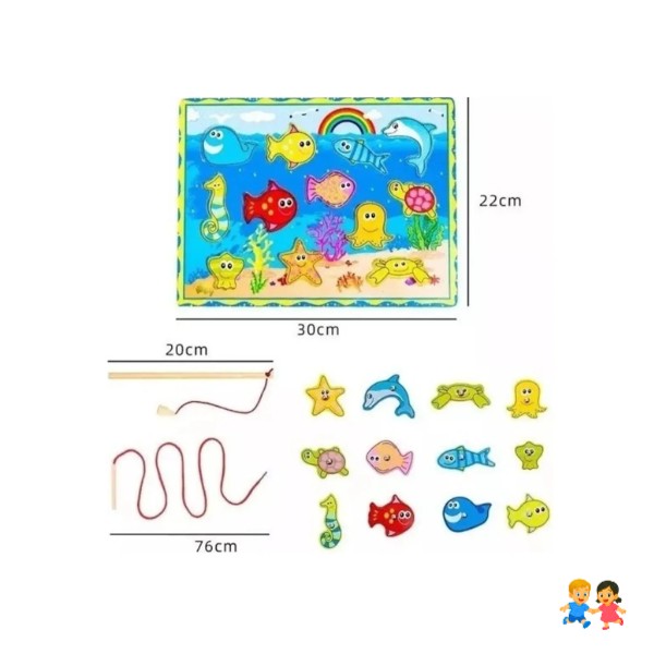 Juego Pesca Y Encaje Magnético Madera Puzzle Imán Didáctico.