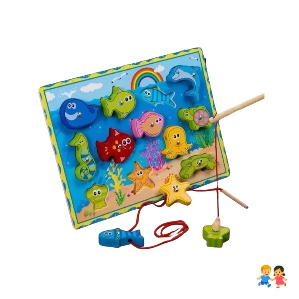 Juego Pesca Y Encaje Magnético Madera Puzzle Imán Didáctico.