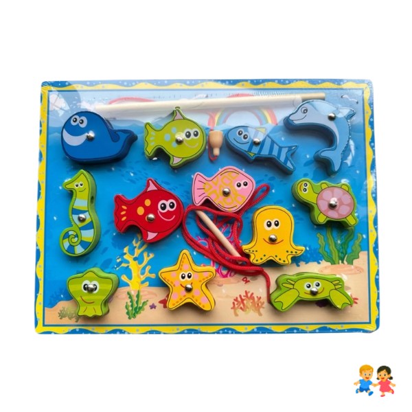 Juego Pesca Y Encaje Magnético Madera Puzzle Imán Didáctico.