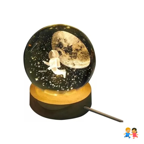 Esfera De Cristal Y Madera Con Blanca Astronauta Lunar.