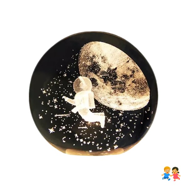 Esfera De Cristal Y Madera Con Blanca Astronauta Lunar.