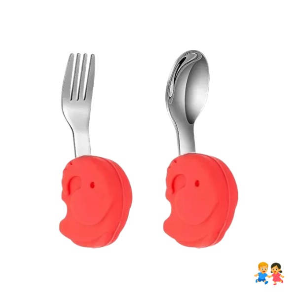 Set De Cubiertos Acero Cuchara-tenedor Mango Silicona Niño.