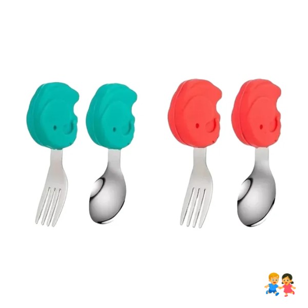 Set De Cubiertos Acero Cuchara-tenedor Mango Silicona Niño.