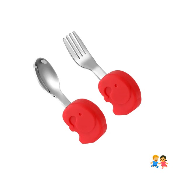 Set De Cubiertos Acero Cuchara-tenedor Mango Silicona Niño.