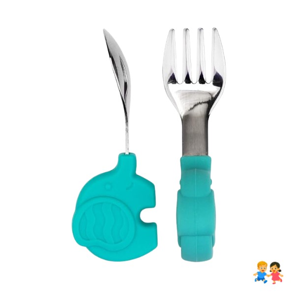 Set De Cubiertos Acero Cuchara-tenedor Mango Silicona Niño.