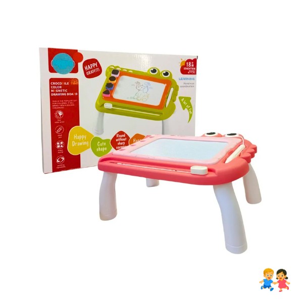 Pizarra Magnética Infantil Mágica Con Soporte Y 4 Sellos Rosa.