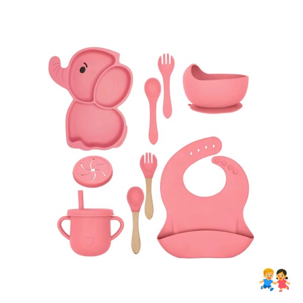 Set Alimentación Silicona Bebe 10 Piezas Antideslizante Elefante.