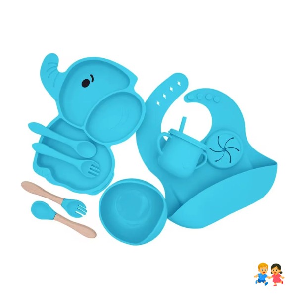 Set Alimentación Silicona Bebe 10 Piezas Antideslizante Elefante.