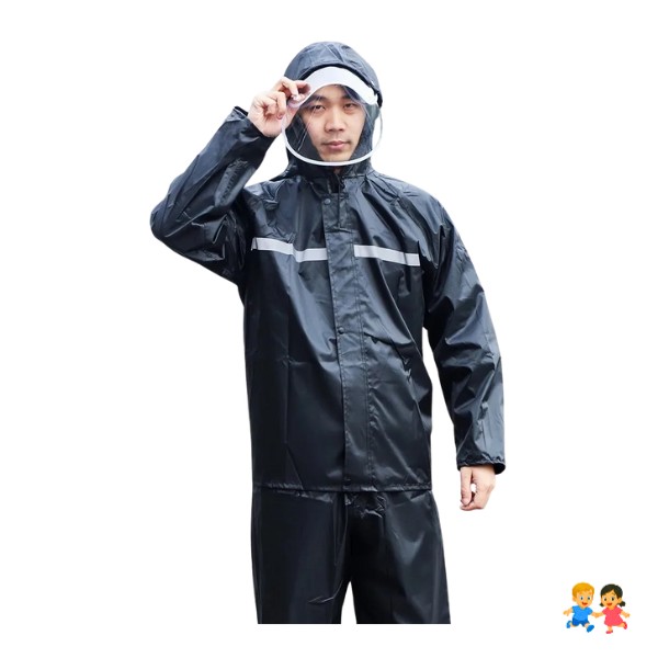 Impermeable Motociclista Negro Reflejantes, traje De Agua.