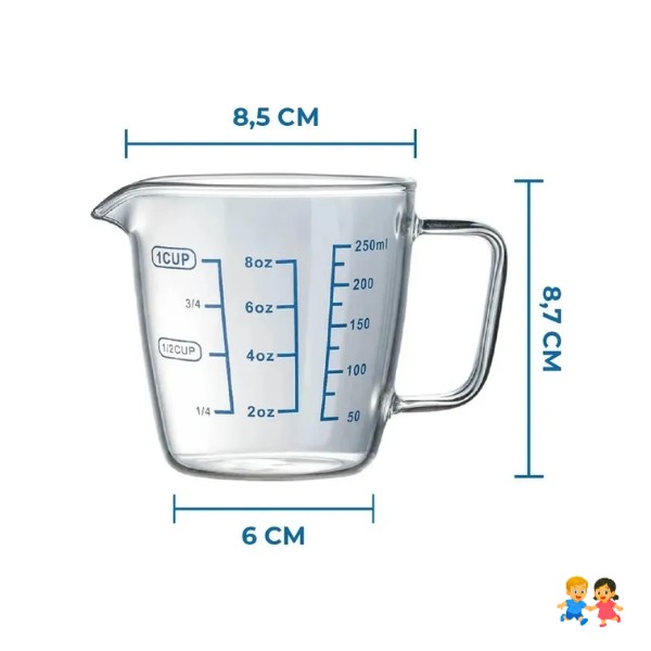 Taza Medidora De Vidrio, Jarra Medidora 250 Ml Varios