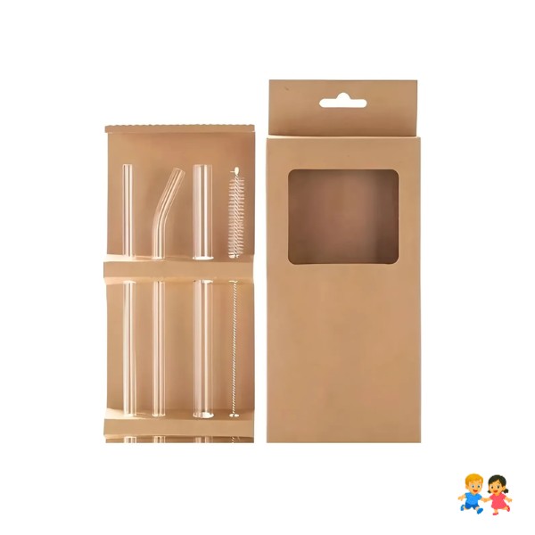 Set De 4 Bombillas Pajillas De Vidrio + 1 Cepillo Varios