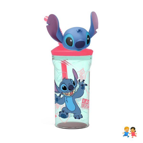 Vaso Con Bombilla 360ml Con Figura 3d Color Lilo Y Stitch.