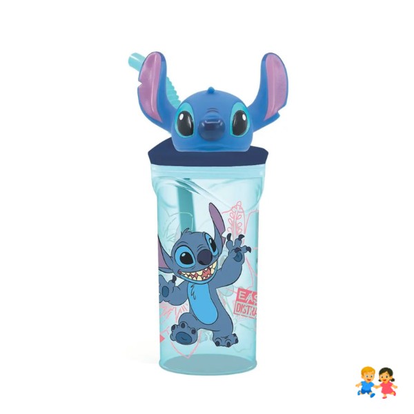 Vaso Con Bombilla 360ml Con Figura 3d Color Lilo Y Stitch.