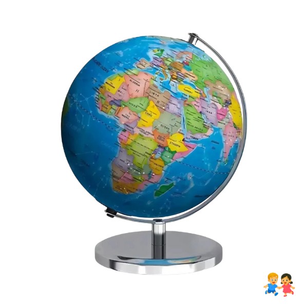 Lámpara Globo Terráqueo, Soporte Metálico 27cm De Alto.