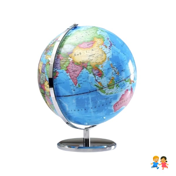 Lámpara Globo Terráqueo, Soporte Metálico 27cm De Alto.