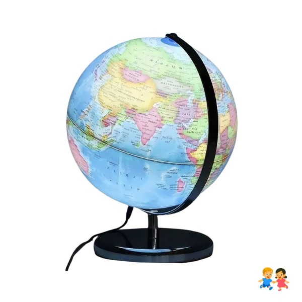 Lámpara Globo Terráqueo, Soporte Metálico 27cm De Alto.