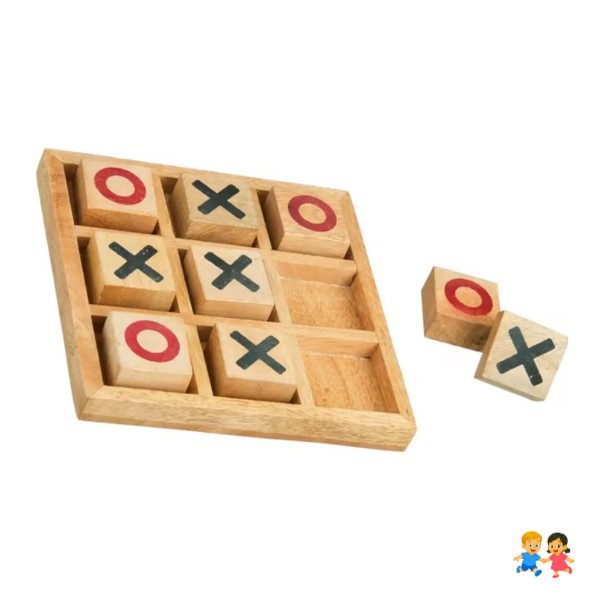 Juego Tres En Raya De Madera Natural Educativo +3 Años.