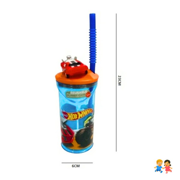 Vaso infantil reutilizable tapa con figurita 3D Hot Wheels