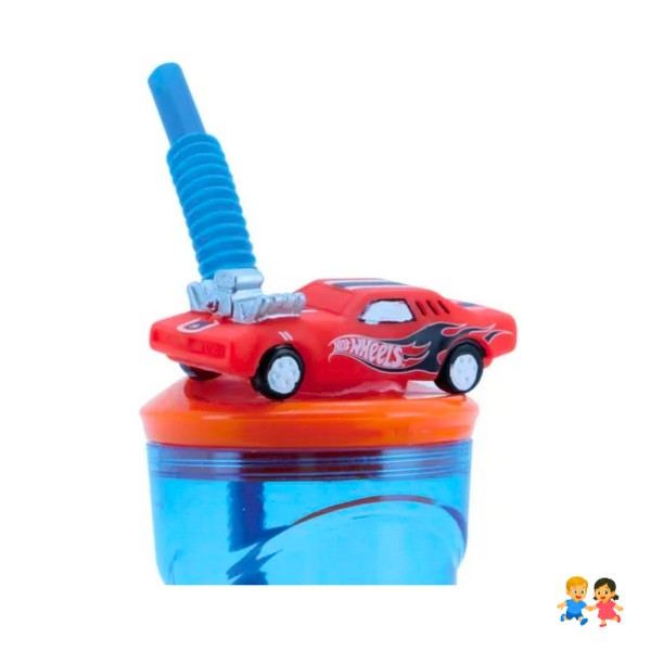 Vaso infantil reutilizable tapa con figurita 3D Hot Wheels