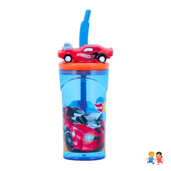 Vaso infantil reutilizable tapa con figurita 3D Hot Wheels