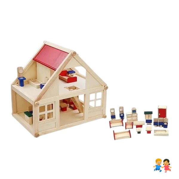 Casa De Muñecas De Madera Y Muebles De Juguete Madera