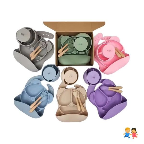 Set De Alimentación De Bebé De Silicona Antideslizante