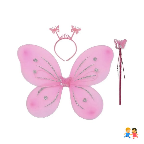 Alas Hada Mariposa Con Luz Disfraz Niña Varita Y Cintillo.