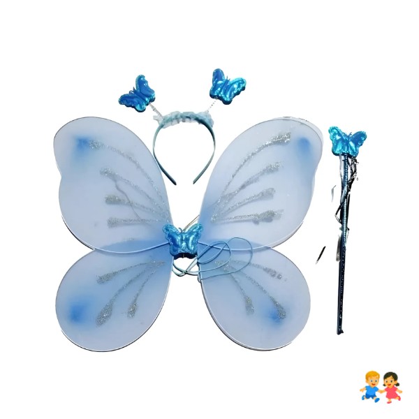 Alas Hada Mariposa Con Luz Disfraz Niña Varita Y Cintillo.