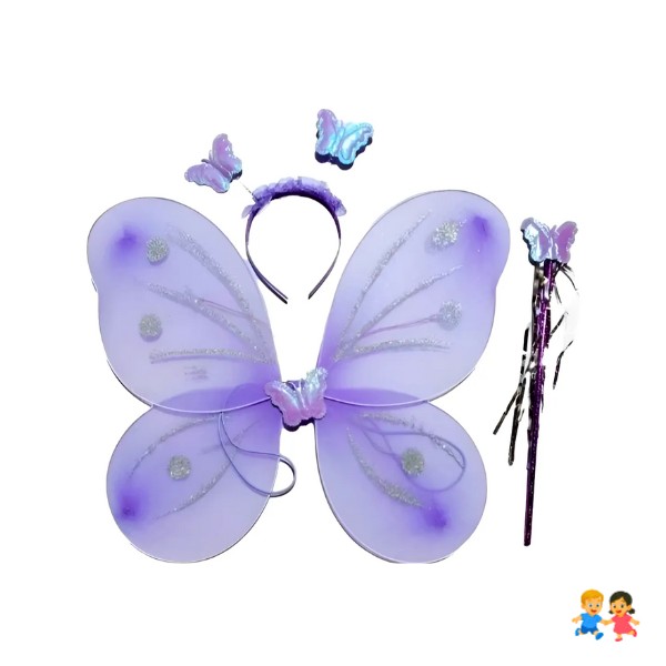 Alas Hada Mariposa Con Luz Disfraz Niña Varita Y Cintillo.