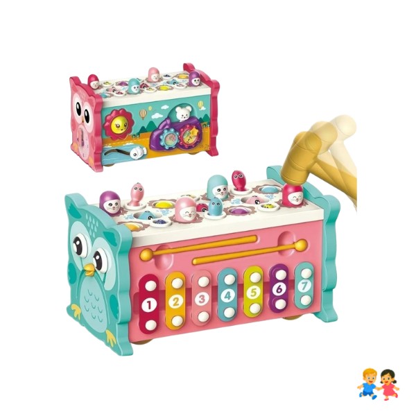 Juguete Montessori Para Bebés Búho Musical Martillo Pesca
