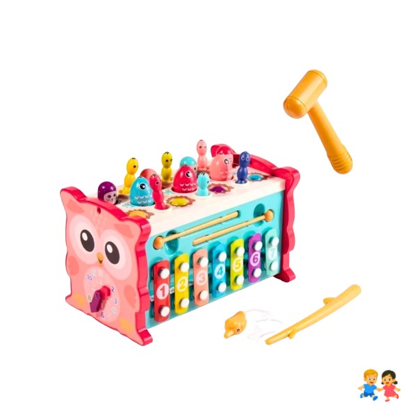 Juguete Montessori Para Bebés Búho Musical Martillo Pesca