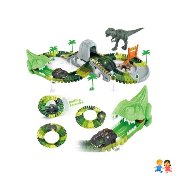 Pista Auto Dinosaurio Flexible Con Luz Led Juguete Niños