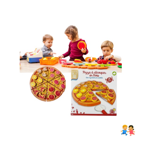 Pizza Armar Y Cortar Juguete Madera Didáctico