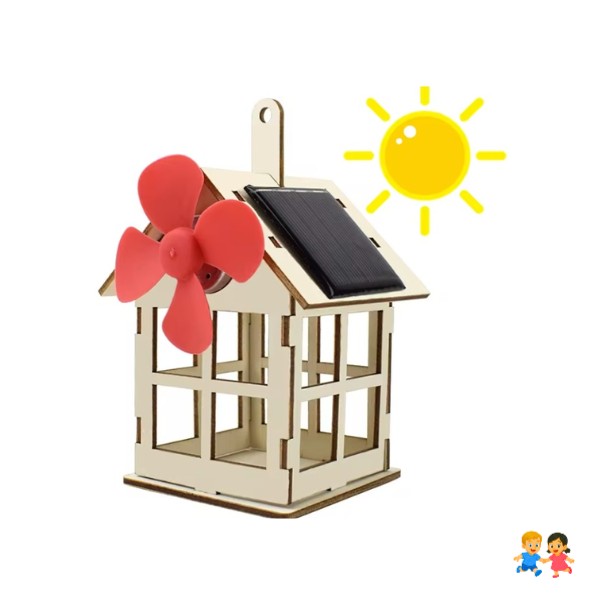 Mini Casa Con Ventilador Solar De Madera (armable)